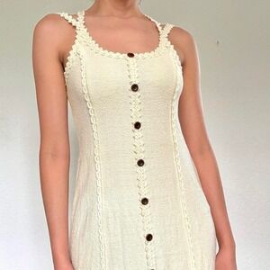 Cream Cotton Button-Front Dress Handmade in Peru